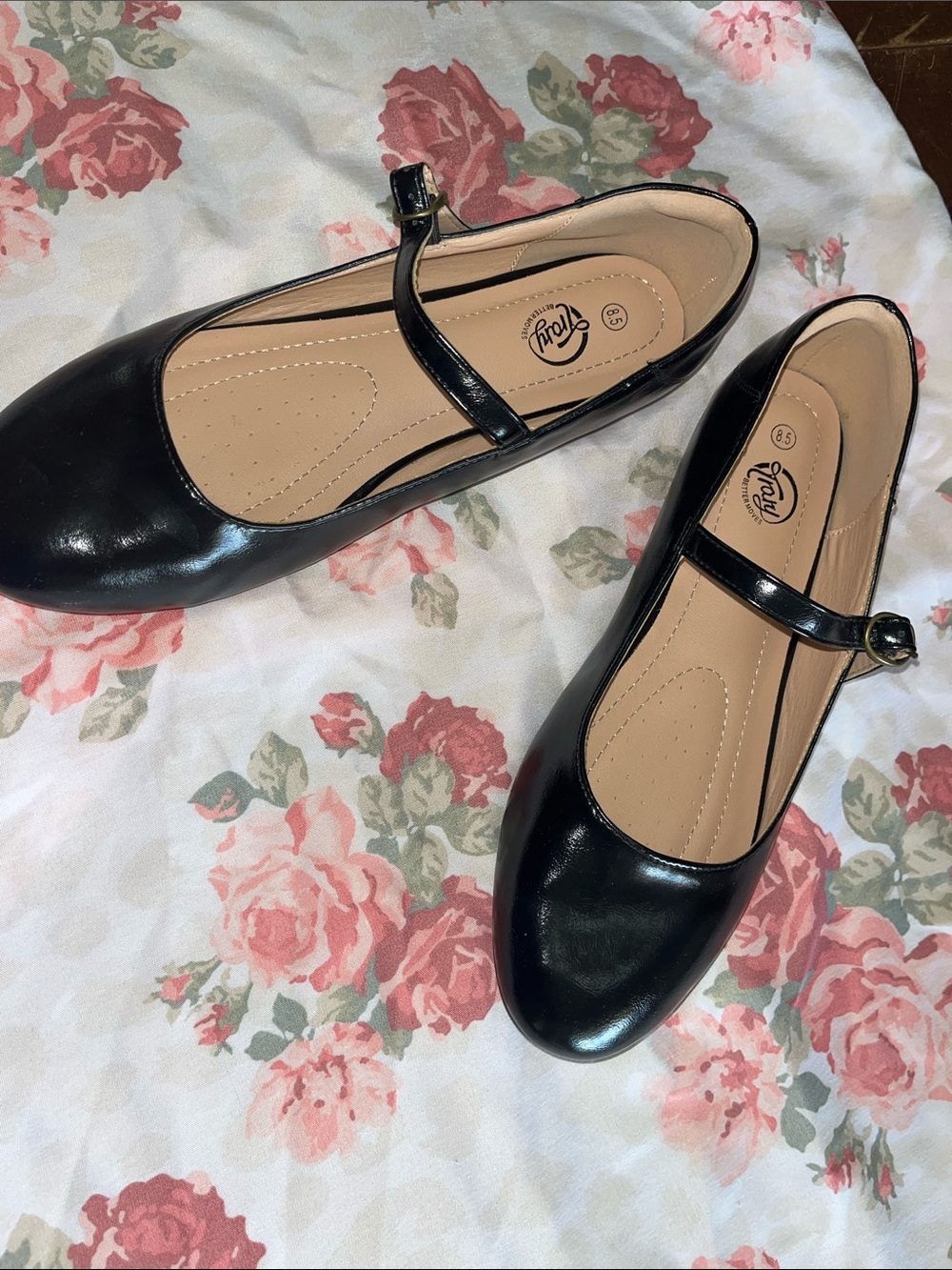 Black Patent Mary Jane Flats with Buckle Strap